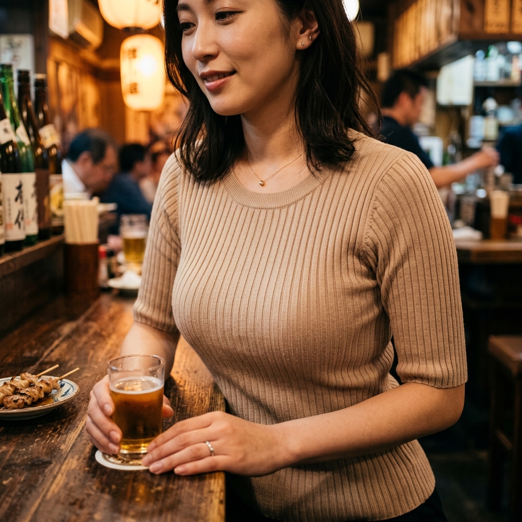 身体のラインを強調するタイトなニット