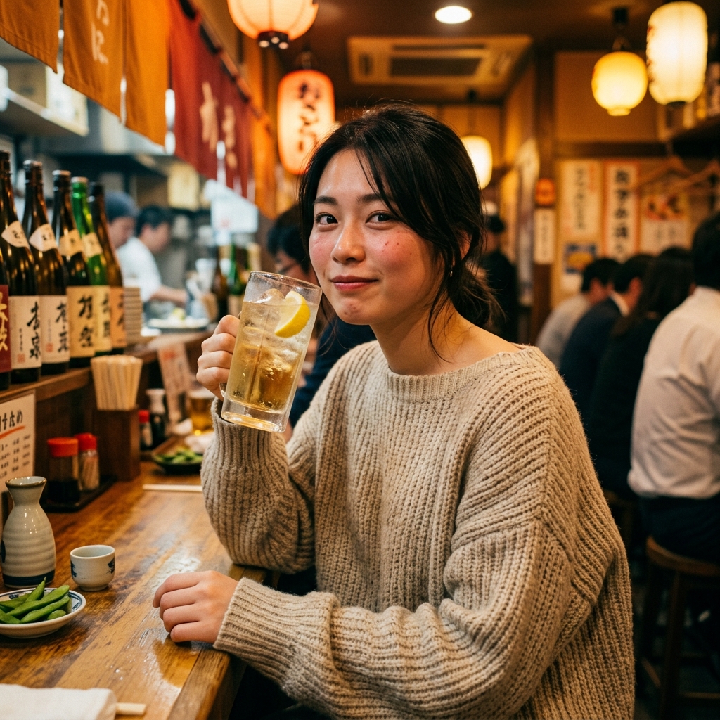 少し肩がはだけて隙を見せるサシ飲み美女